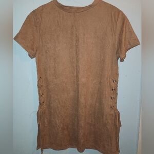 Suede Short Sleeve Tunic Top